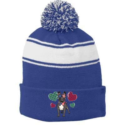 Funny French Bulldog Lovers Red Plaid Heart Valentines Day Funny Gift Stripe Pom Pom Beanie