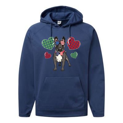 Funny French Bulldog Lovers Red Plaid Heart Valentines Day Funny Gift Performance Fleece Hoodie