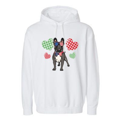 Funny French Bulldog Lovers Red Plaid Heart Valentines Day Funny Gift Garment-Dyed Fleece Hoodie