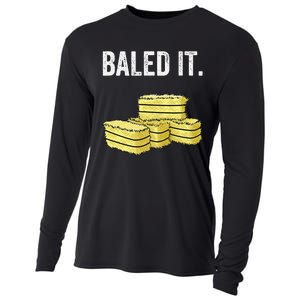 Funny Farming Baled It. Farm Joke Hay Bale Pun Cooling Performance Long Sleeve Crew