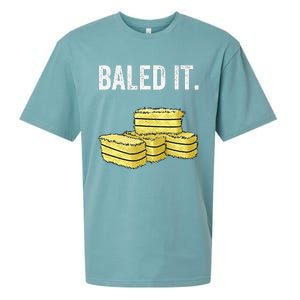 Funny Farming Baled It. Farm Joke Hay Bale Pun Sueded Cloud Jersey T-Shirt