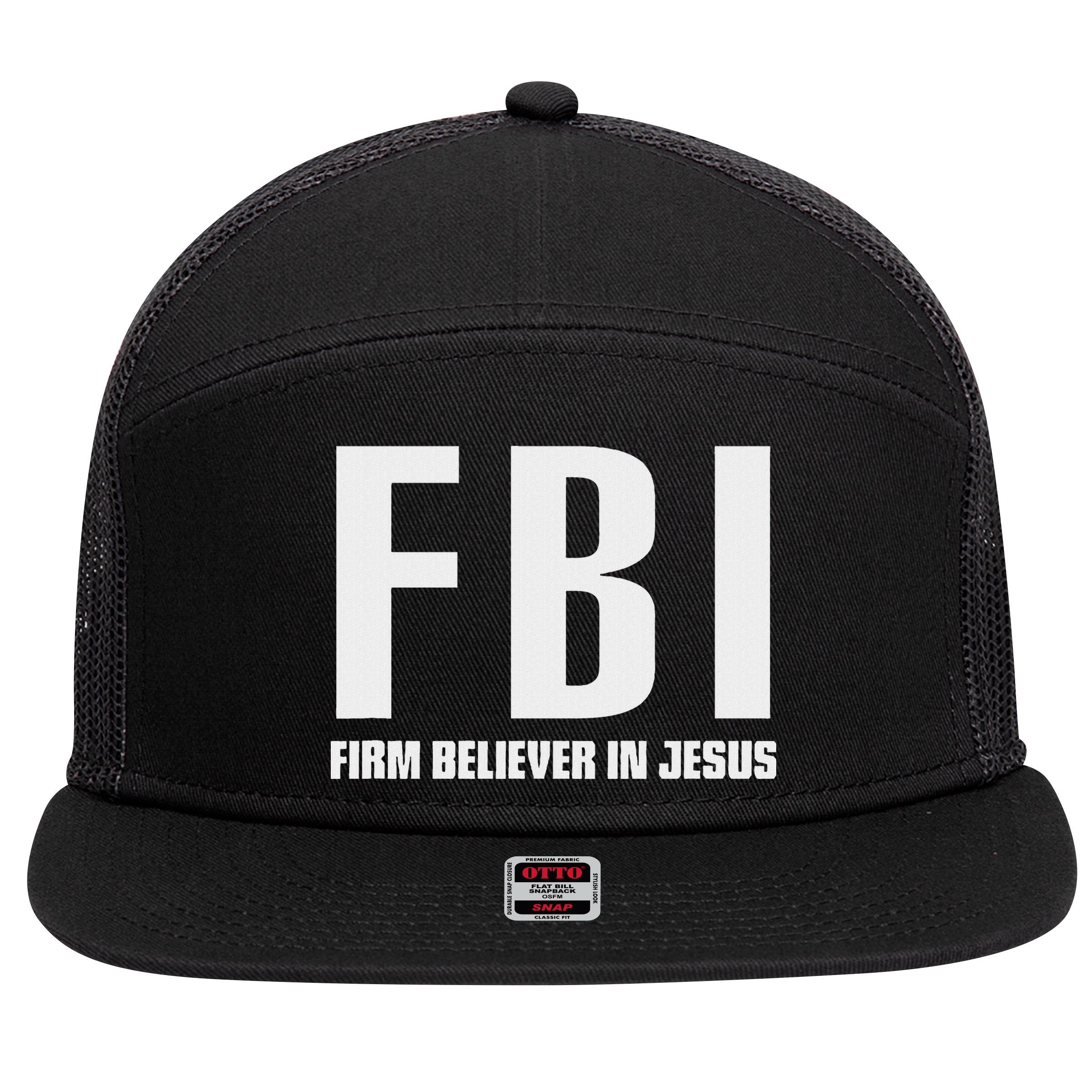 Fbi Firm Believer In Jesus 7 Panel Mesh Trucker Snapback Hat
