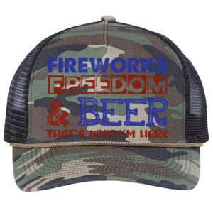 Fireworks Freedom & Beer That's Why I'm Here 4th Of July Tee Retro Rope Trucker Hat Cap