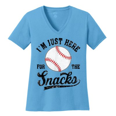 Funny Fantasy Baseball League I’m Just Here For The Snacks Women's V-Neck T-Shirt