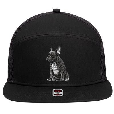 Funny French Bulldog Frenchie Black And White 7 Panel Mesh Trucker Snapback Hat