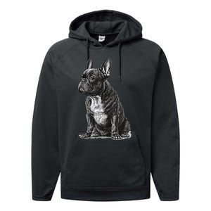 Funny French Bulldog Frenchie Black And White Performance Fleece Hoodie