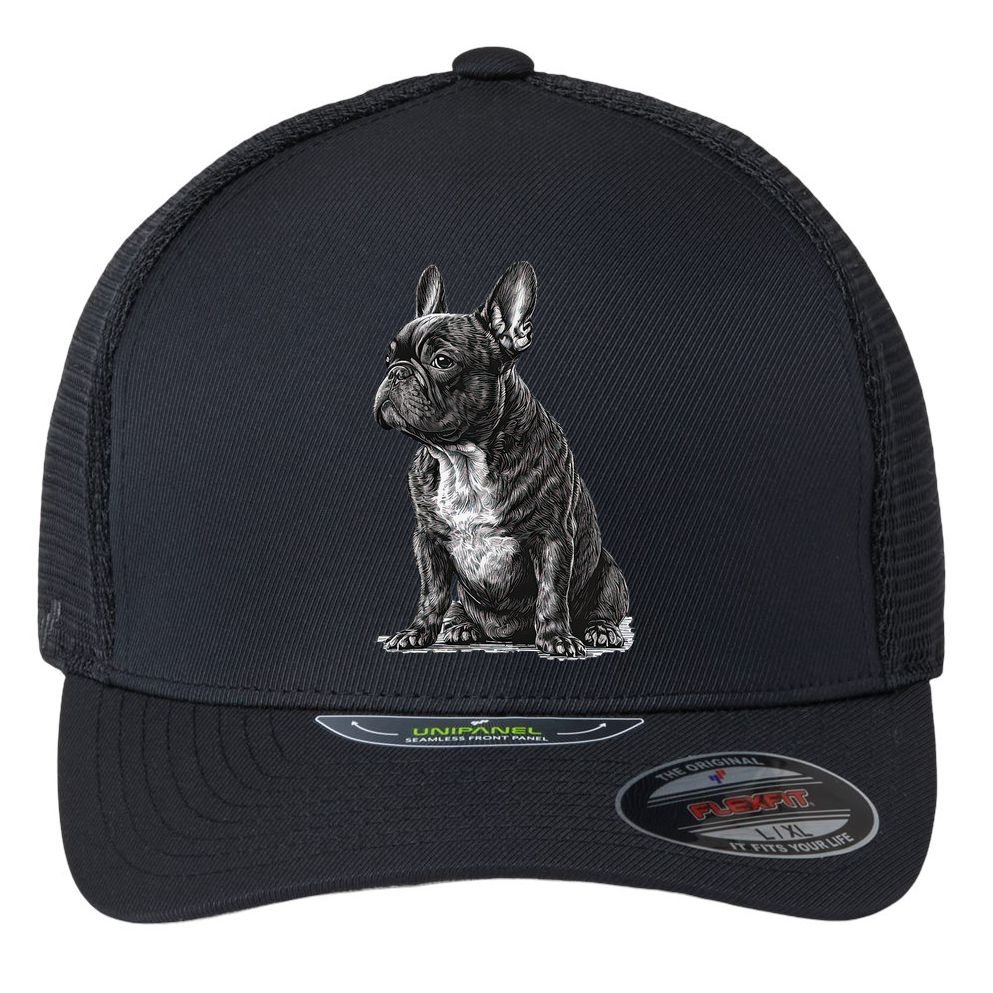 Funny French Bulldog Frenchie Black And White Flexfit Unipanel Trucker Cap