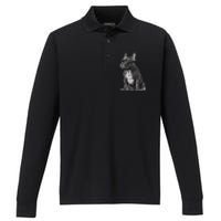 Funny French Bulldog Frenchie Black And White Performance Long Sleeve Polo