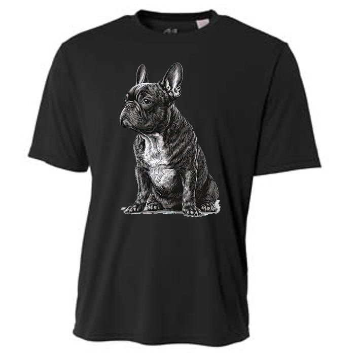 Funny French Bulldog Frenchie Black And White Cooling Performance Crew T-Shirt