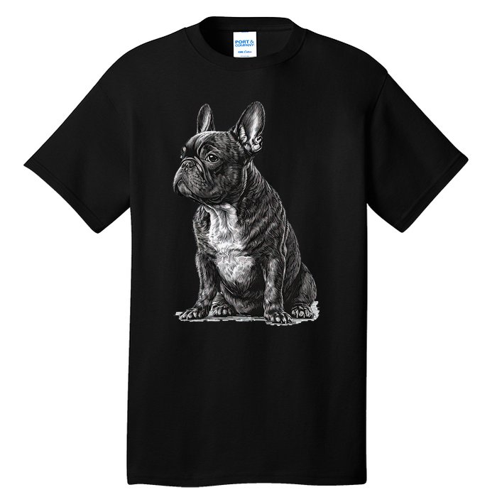 Funny French Bulldog Frenchie Black And White Tall T-Shirt