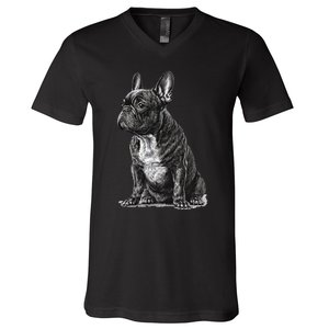 Funny French Bulldog Frenchie Black And White V-Neck T-Shirt