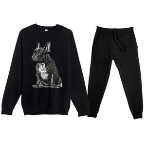 Funny French Bulldog Frenchie Black And White Premium Crewneck Sweatsuit Set