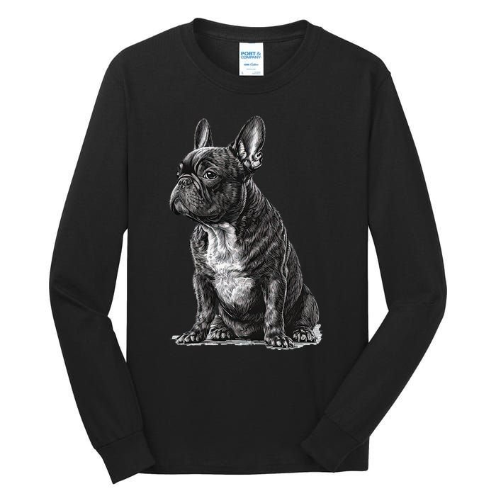 Funny French Bulldog Frenchie Black And White Tall Long Sleeve T-Shirt