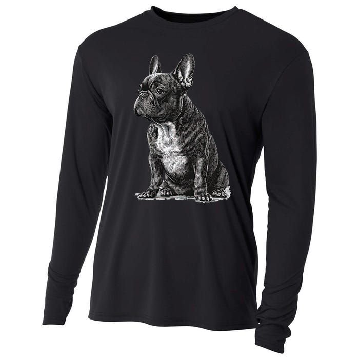 Funny French Bulldog Frenchie Black And White Cooling Performance Long Sleeve Crew