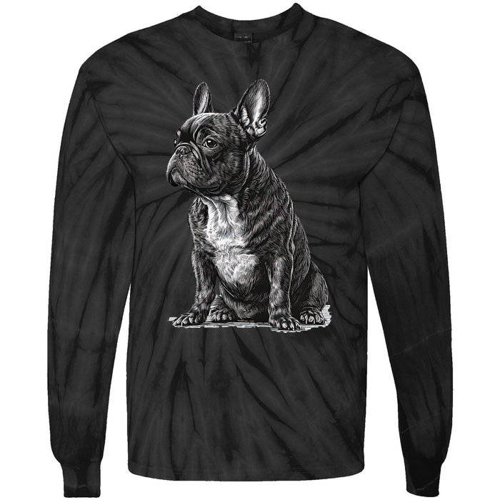 Funny French Bulldog Frenchie Black And White Tie-Dye Long Sleeve Shirt