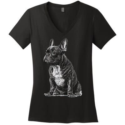 Funny French Bulldog Frenchie Black And White Women's V-Neck T-Shirt