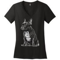Funny French Bulldog Frenchie Black And White Women's V-Neck T-Shirt