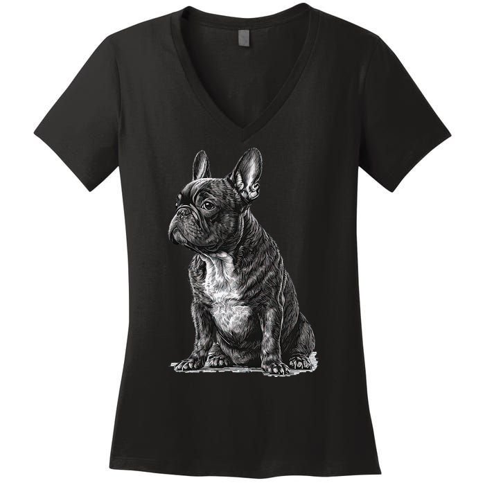 Funny French Bulldog Frenchie Black And White Women's V-Neck T-Shirt