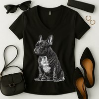 Funny French Bulldog Frenchie Black And White Women's V-Neck T-Shirt