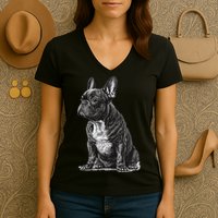 Funny French Bulldog Frenchie Black And White Women's V-Neck T-Shirt