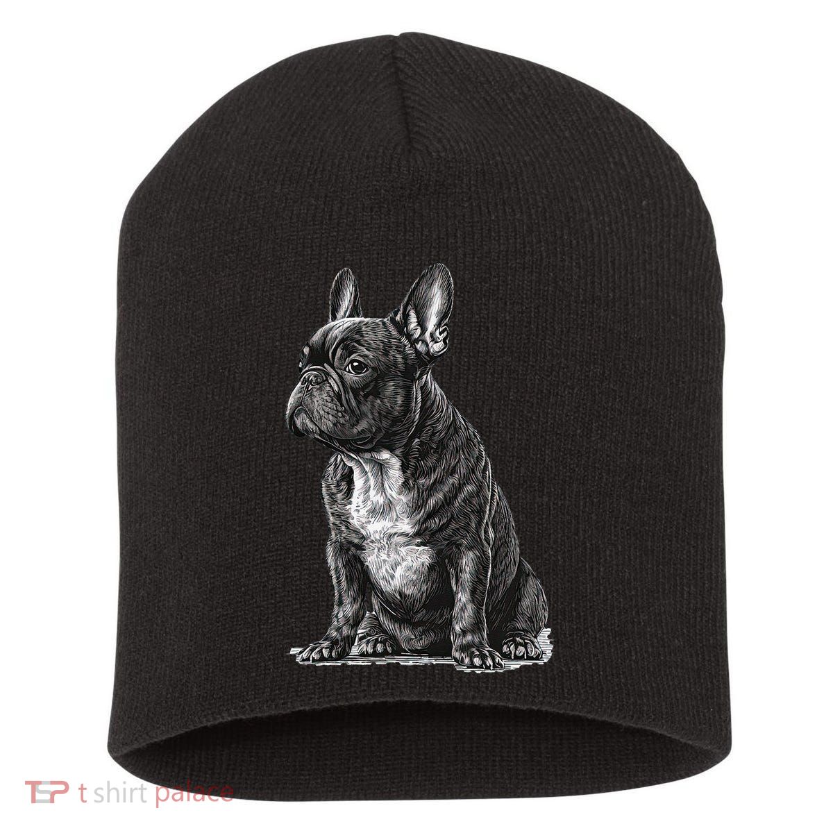 Funny French Bulldog Frenchie Black And White Short Acrylic Beanie
