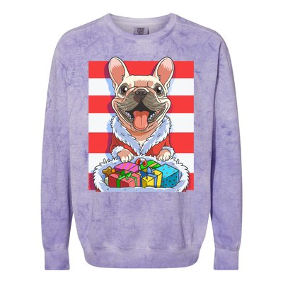 Funny French Bulldog Santa Claus Christmas Xmas Candy Cane Gift Colorblast Crewneck Sweatshirt