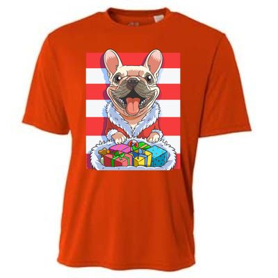 Funny French Bulldog Santa Claus Christmas Xmas Candy Cane Gift Cooling Performance Crew T-Shirt