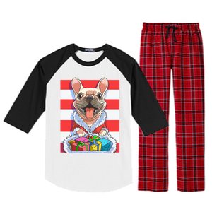 Funny French Bulldog Santa Claus Christmas Xmas Candy Cane Gift Raglan Sleeve Pajama Set