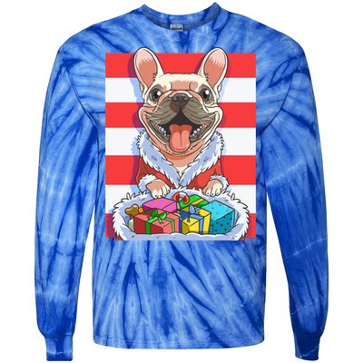 Funny French Bulldog Santa Claus Christmas Xmas Candy Cane Gift Tie-Dye Long Sleeve Shirt