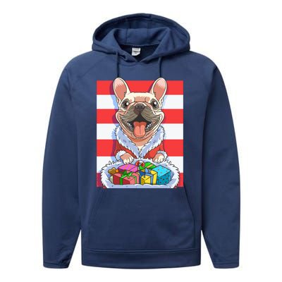 Funny French Bulldog Santa Claus Christmas Xmas Candy Cane Gift Performance Fleece Hoodie