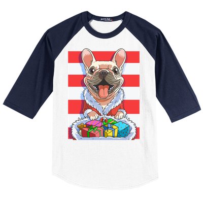 Funny French Bulldog Santa Claus Christmas Xmas Candy Cane Gift Baseball Sleeve Shirt