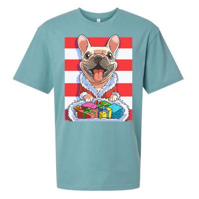 Funny French Bulldog Santa Claus Christmas Xmas Candy Cane Gift Sueded Cloud Jersey T-Shirt