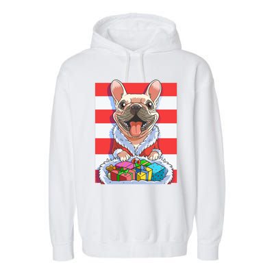 Funny French Bulldog Santa Claus Christmas Xmas Candy Cane Gift Garment-Dyed Fleece Hoodie