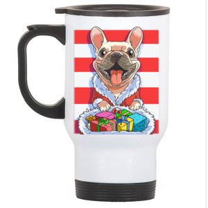 Funny French Bulldog Santa Claus Christmas Xmas Candy Cane Gift Stainless Steel Travel Mug