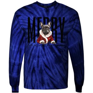 Funny French Bulldog Merry Frenchmas Christmas Dog Mom  Tie-Dye Long Sleeve Shirt