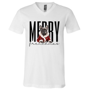 Funny French Bulldog Merry Frenchmas Christmas Dog Mom  V-Neck T-Shirt