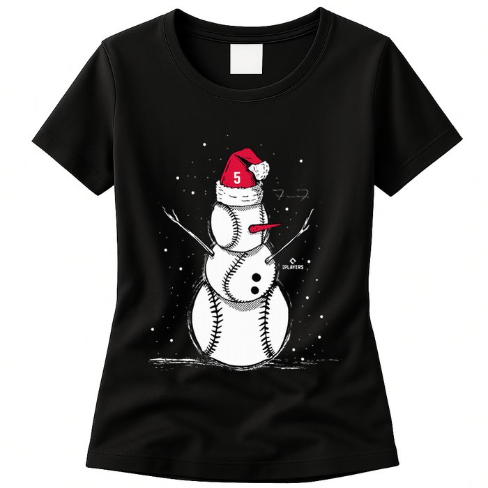 F.R.E.D.D.I.E Freeman Baseball Snowman Womens T-Shirt