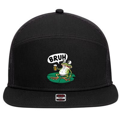 Funny Frog Bruh .. 7 Panel Mesh Trucker Snapback Hat