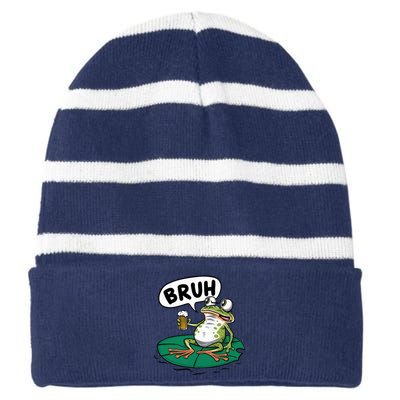 Funny Frog Bruh .. Striped Beanie with Solid Band