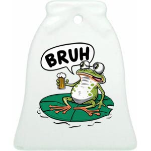 Funny Frog Bruh .. Ceramic Bell Ornament