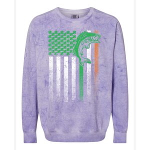 Fishing Fish Bass Irish American Flag St Patrick's Day Gift Colorblast Crewneck Sweatshirt