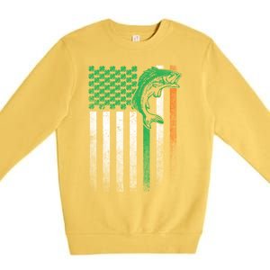 Fishing Fish Bass Irish American Flag St Patrick's Day Gift Premium Crewneck Sweatshirt