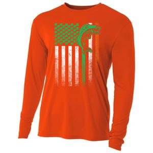 Fishing Fish Bass Irish American Flag St Patrick's Day Gift Cooling Performance Long Sleeve Crew