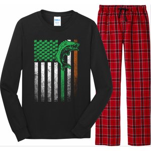 Fishing Fish Bass Irish American Flag St Patrick's Day Gift Long Sleeve Pajama Set