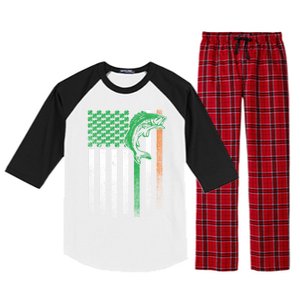 Fishing Fish Bass Irish American Flag St Patrick's Day Gift Raglan Sleeve Pajama Set