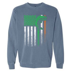 Fishing Fish Bass Irish American Flag St Patrick's Day Gift Garment-Dyed Sweatshirt