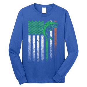 Fishing Fish Bass Irish American Flag St Patrick's Day Gift Long Sleeve Shirt