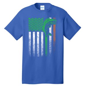 Fishing Fish Bass Irish American Flag St Patrick's Day Gift Tall T-Shirt