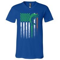 Fishing Fish Bass Irish American Flag St Patrick's Day Gift V-Neck T-Shirt