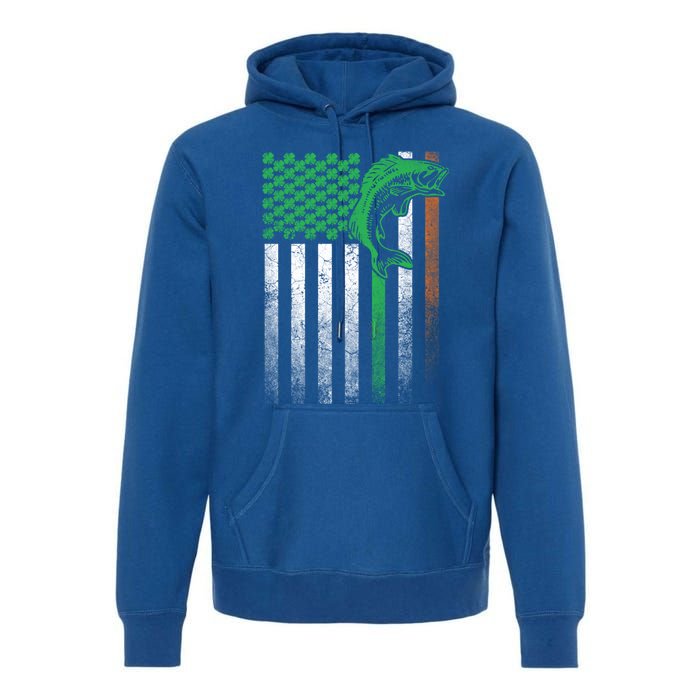 Fishing Fish Bass Irish American Flag St Patrick's Day Gift Premium Hoodie